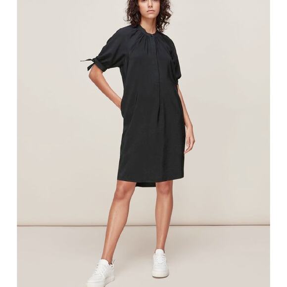 WHISTLES Black Celestine Tie Detail Dress Size Medium Oversized Shift Pockets - Picture 1 of 10